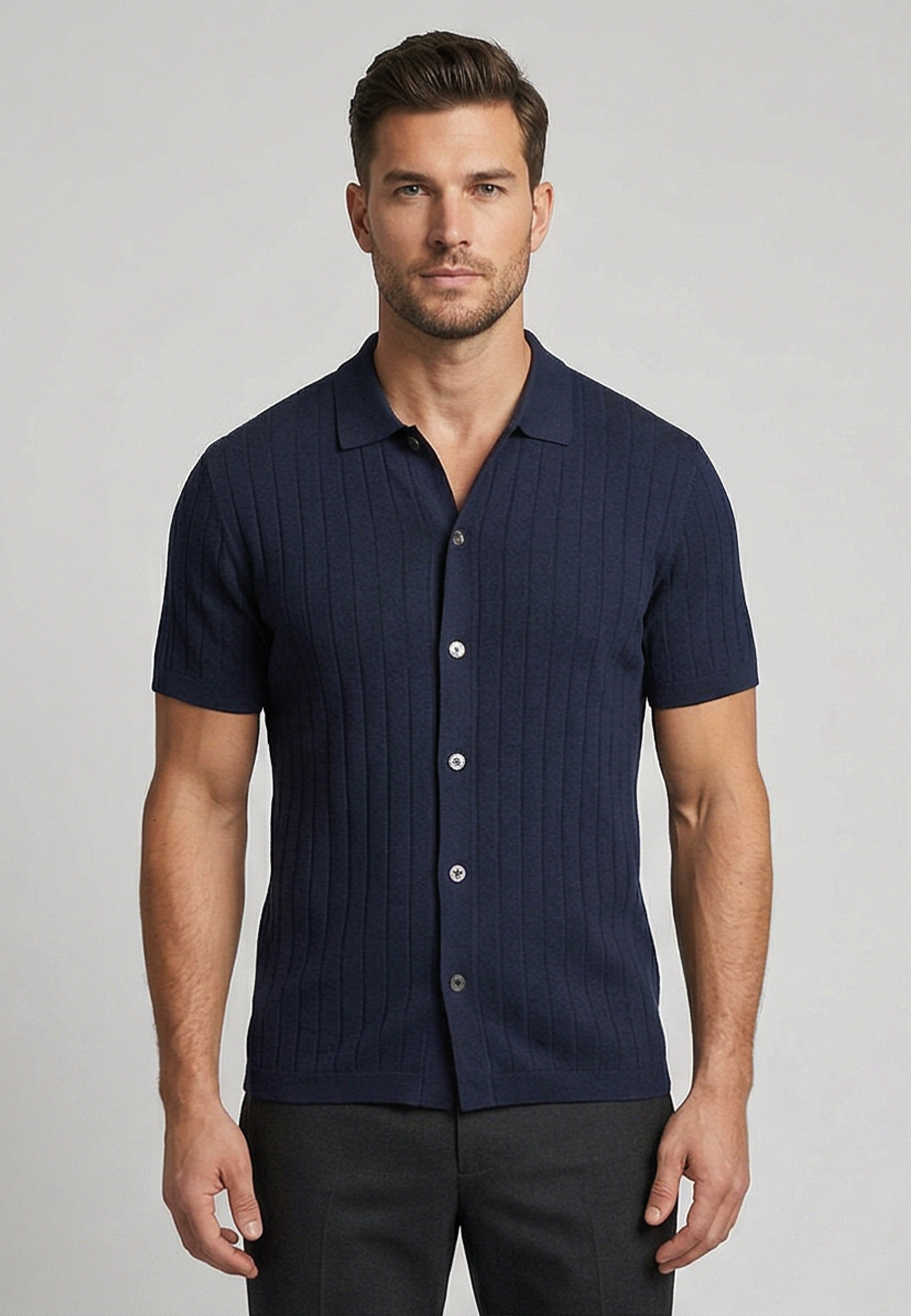 Gebreide polo met knopen - Blauw 