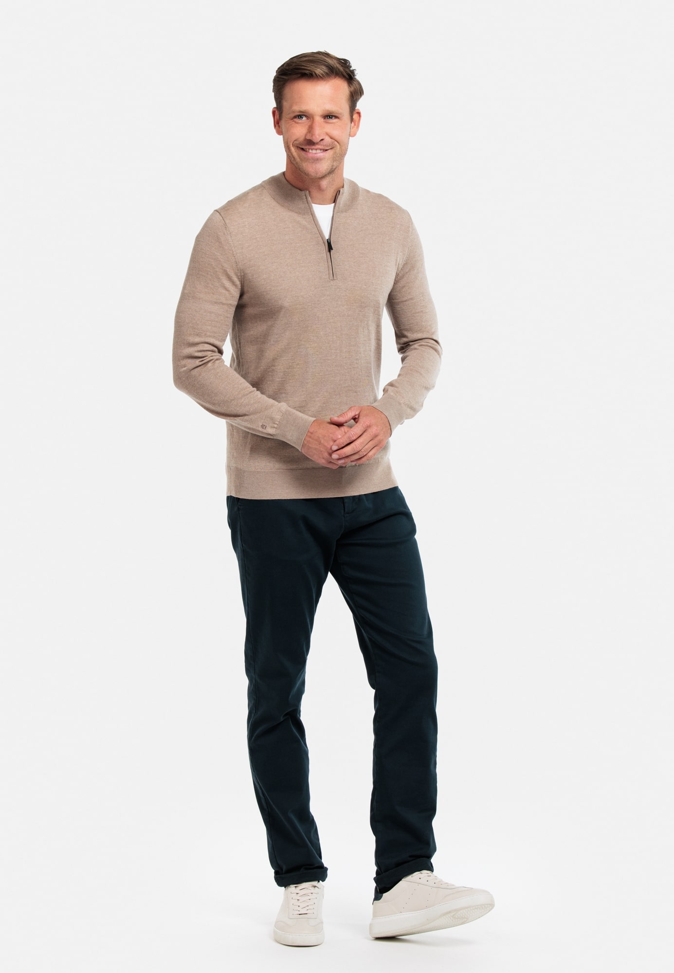 Merino Pullover 1/2 zip - Beige