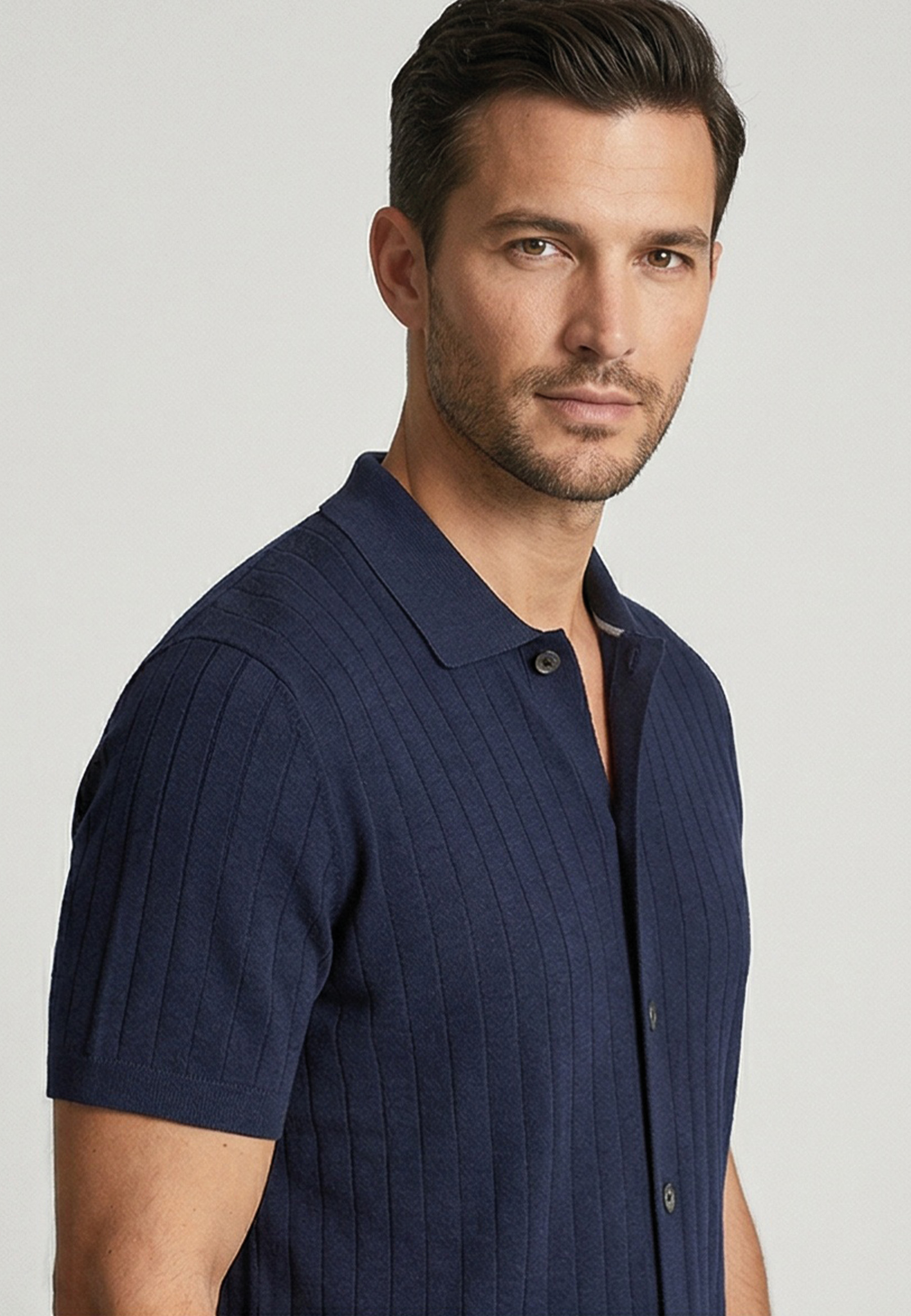 Gebreide polo met knopen - Blauw 