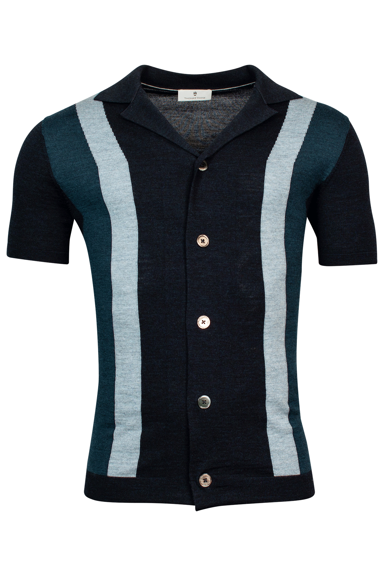 Pullover V-Neck Rib Collar buttons -Short Sleeve