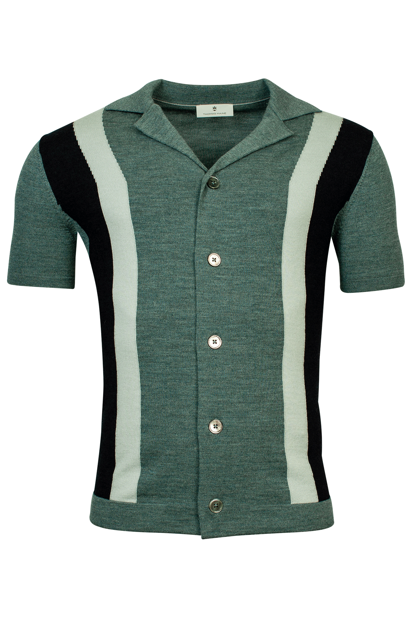Pullover V-Neck Rib Collar buttons -Short Sleeve