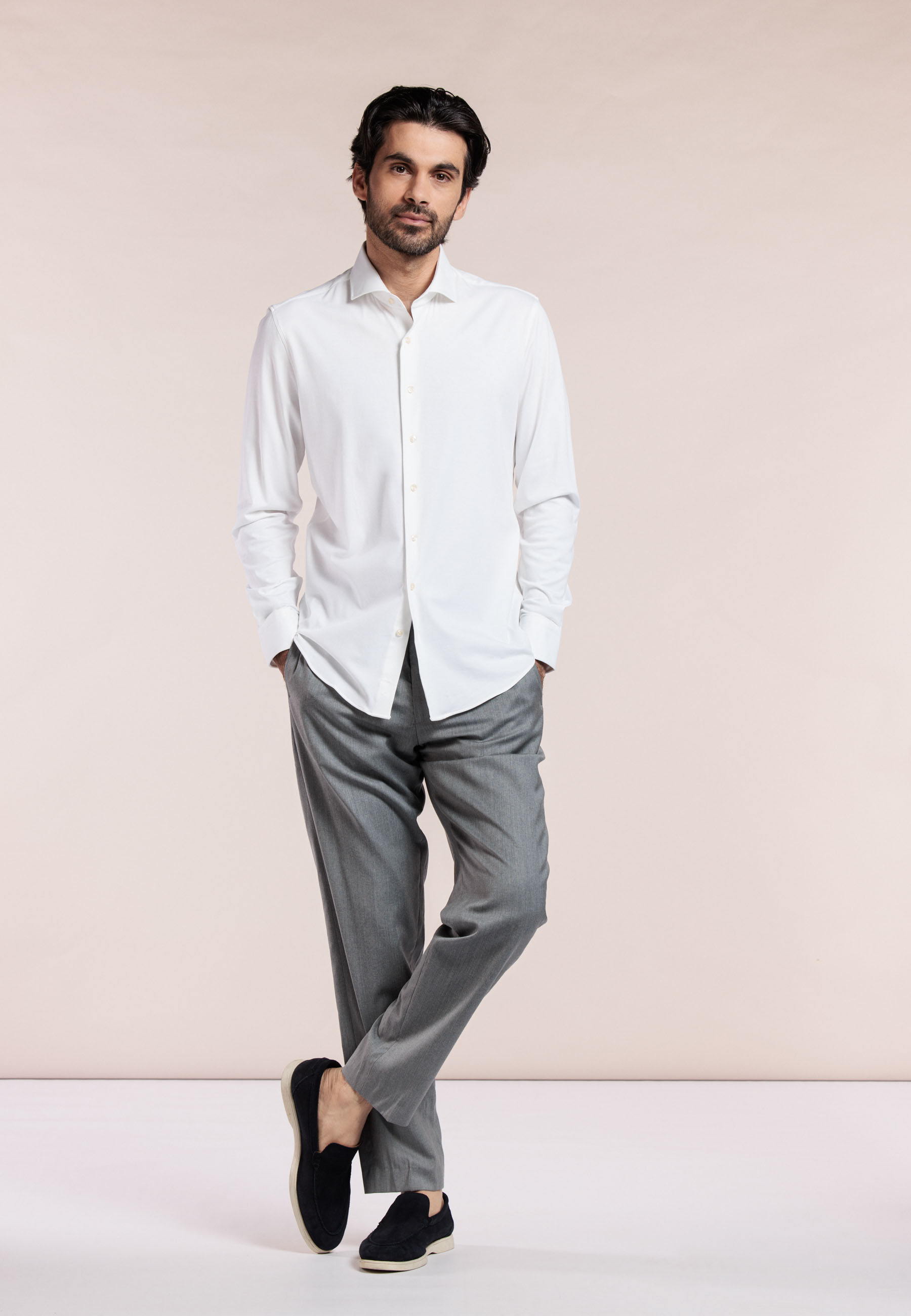 Melange pique stretch overhemd