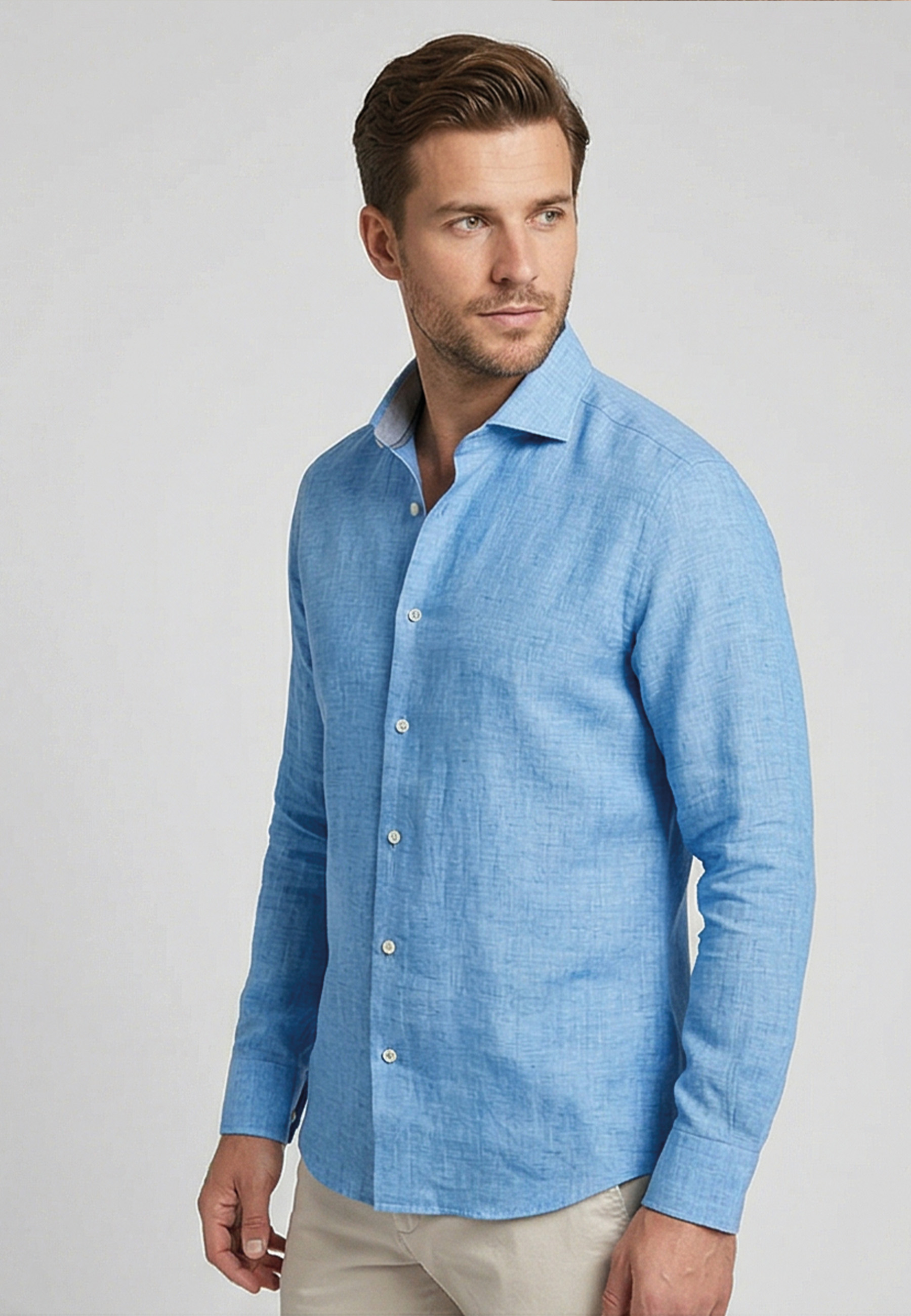 Roma Linnen Overhemd - Lichtblauw 