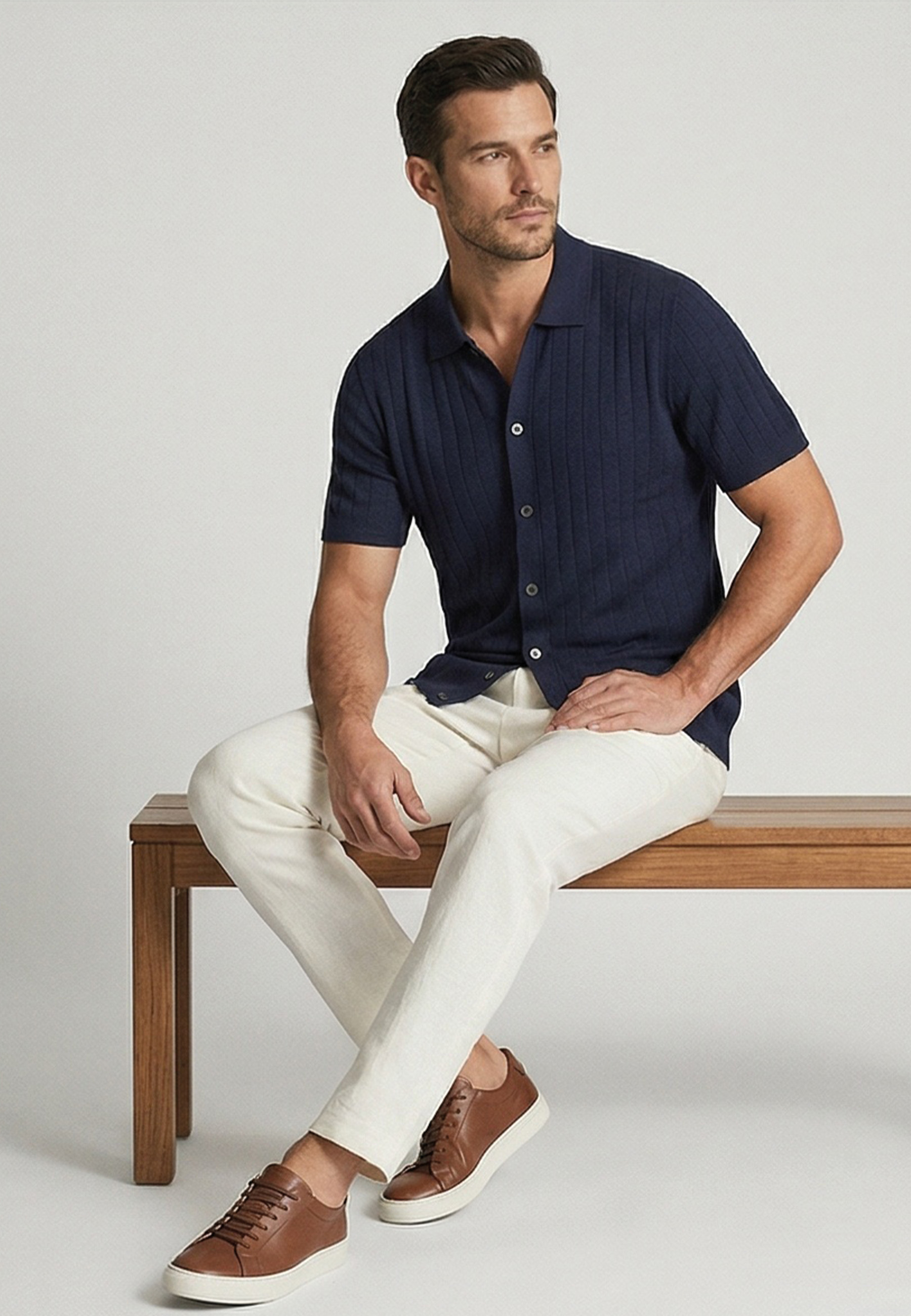 Gebreide polo met knopen - Blauw 