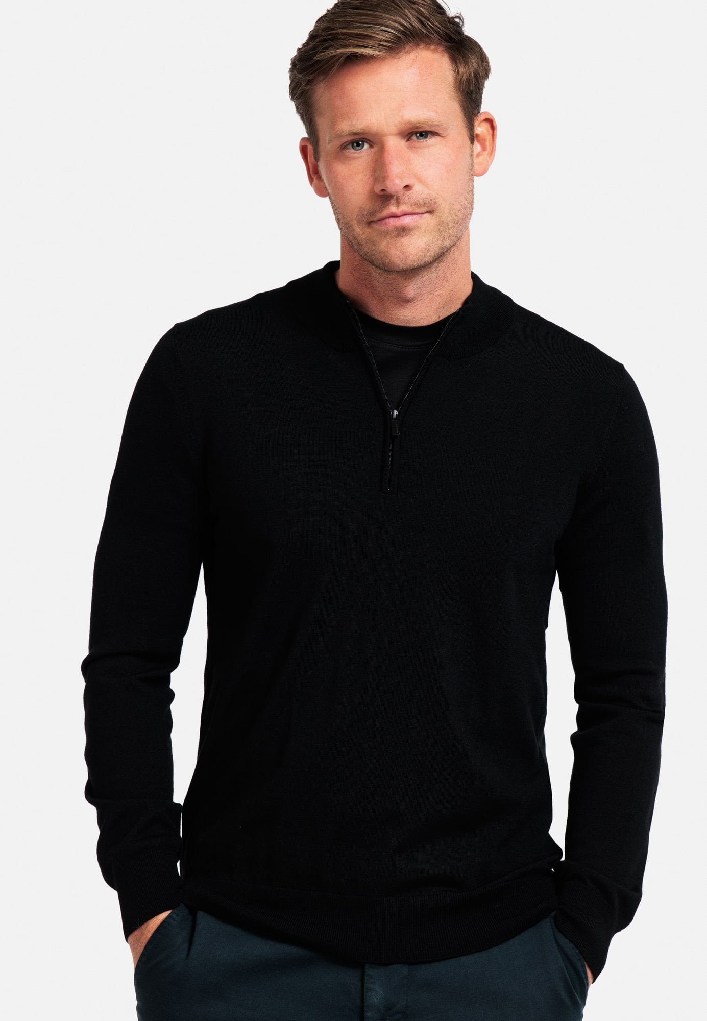 Merino Pullover 1/2 zip - Black