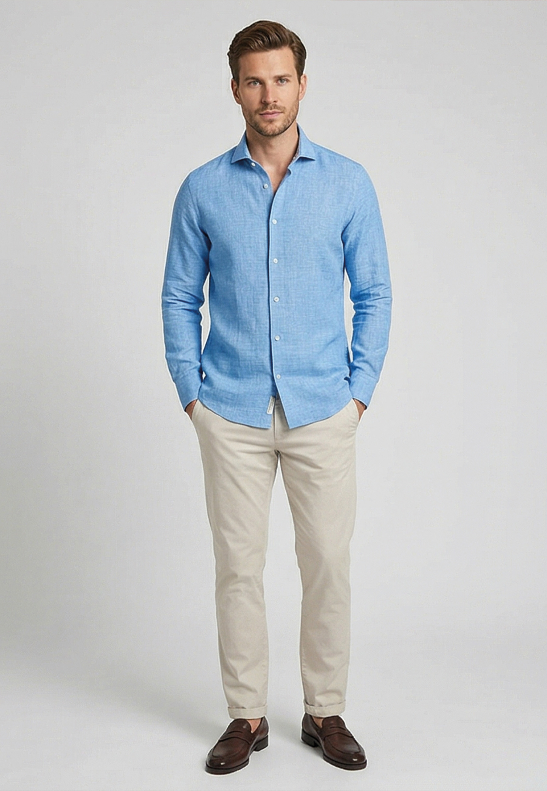 Roma Linnen Overhemd - Lichtblauw 