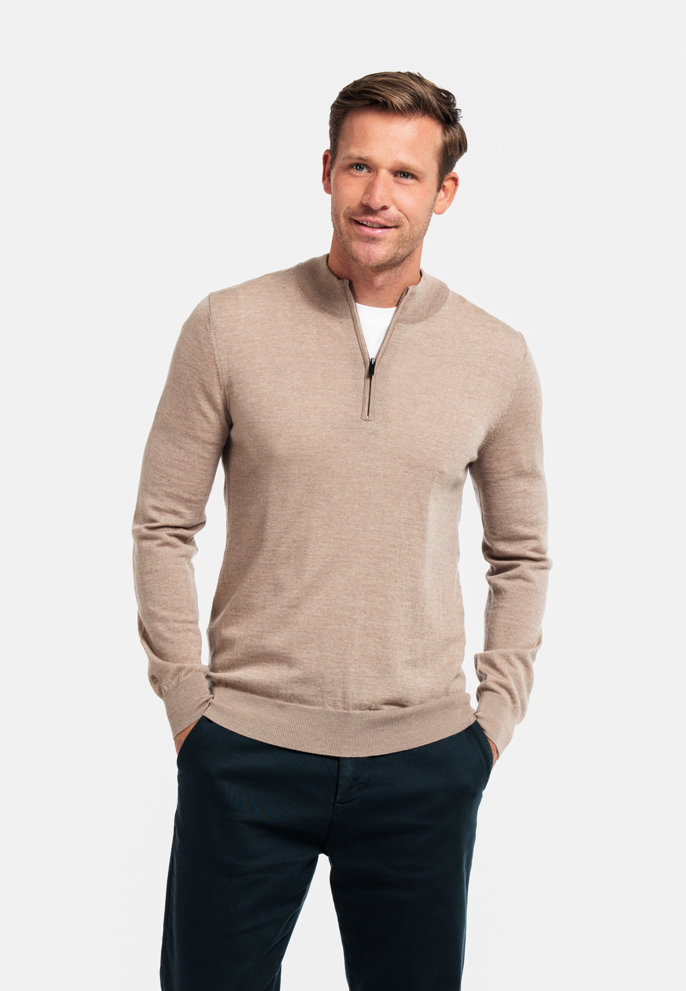 Merino Pullover 1/2 zip - Beige