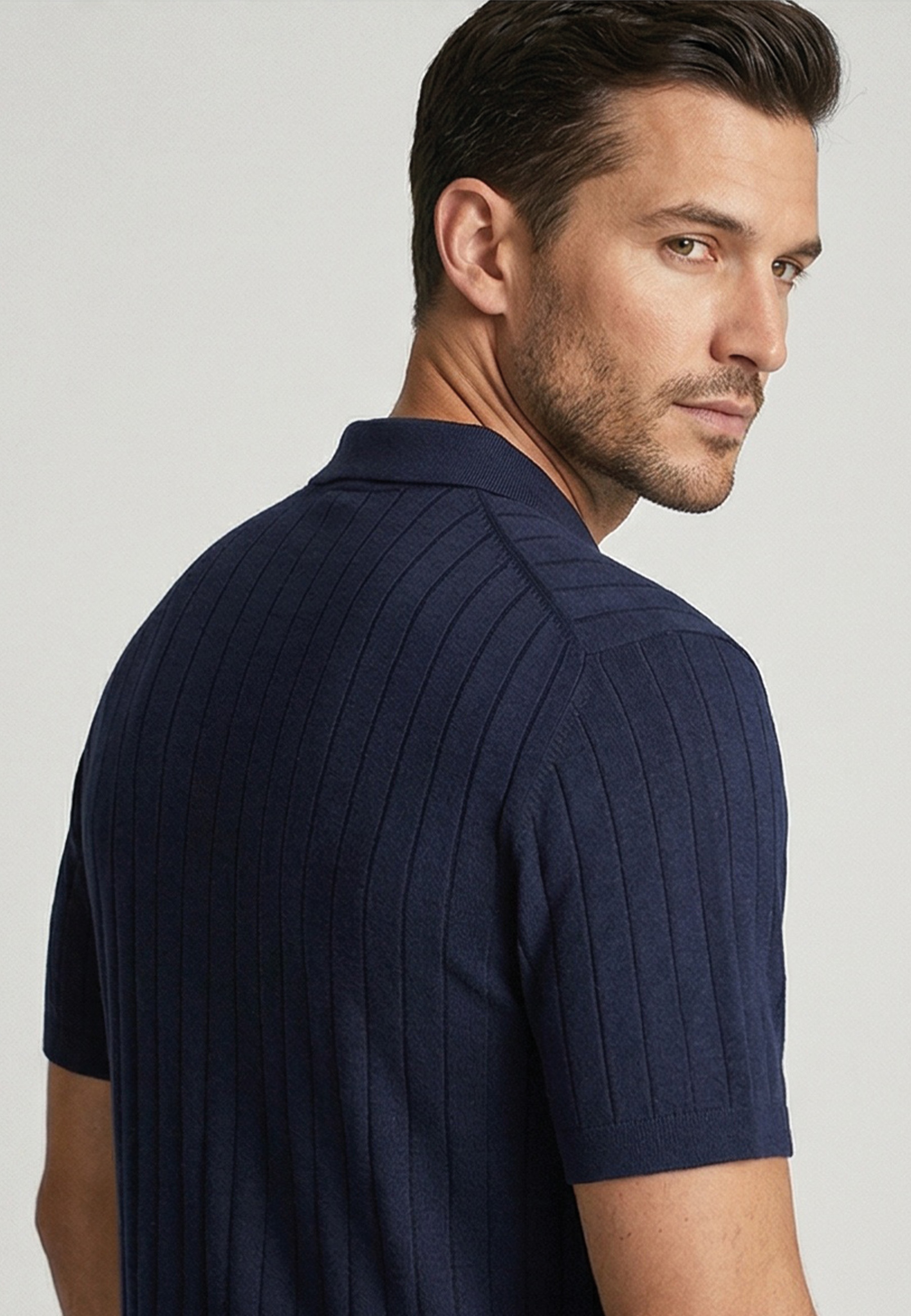 Gebreide polo met knopen - Blauw 